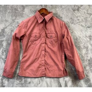 REI Shirt Womens Medium Mauve Red Long Sleeve Snap UPF30 Hiking Cotton Nylon